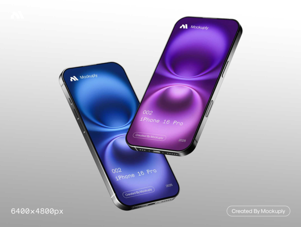 时尚4k高清ui广告界面设计苹果iphone 16 pro手机展示效果图psd样机模板iPhone 16 Pro Mockup, Mockuply Pro 样机素材 sucaiwan.com