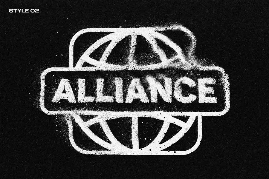 失真颗粒溶解锯齿状模糊边缘磨损效果ps标题文本特效滤镜样机 Dust Distortion Text & Logo Effect 插件预设 sucaiwan.com