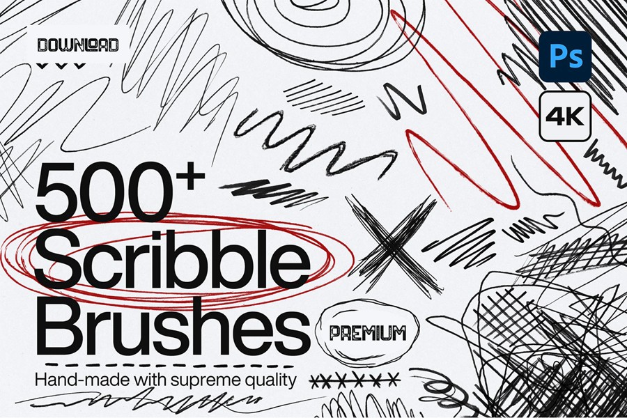 500多种复古手绘街头涂鸦艺术马克笔标记插画PS笔刷设计套装 500+ Scribble Photoshop Brushes ABR 笔刷资源 第1张-素材湾丨精选海外优质设计素材资源 500多种复古手绘街头涂鸦艺术马克笔标记插画PS笔刷设计套装 500+ Scribble Photoshop Brushes ABR 笔刷资源 sucaiwan.com