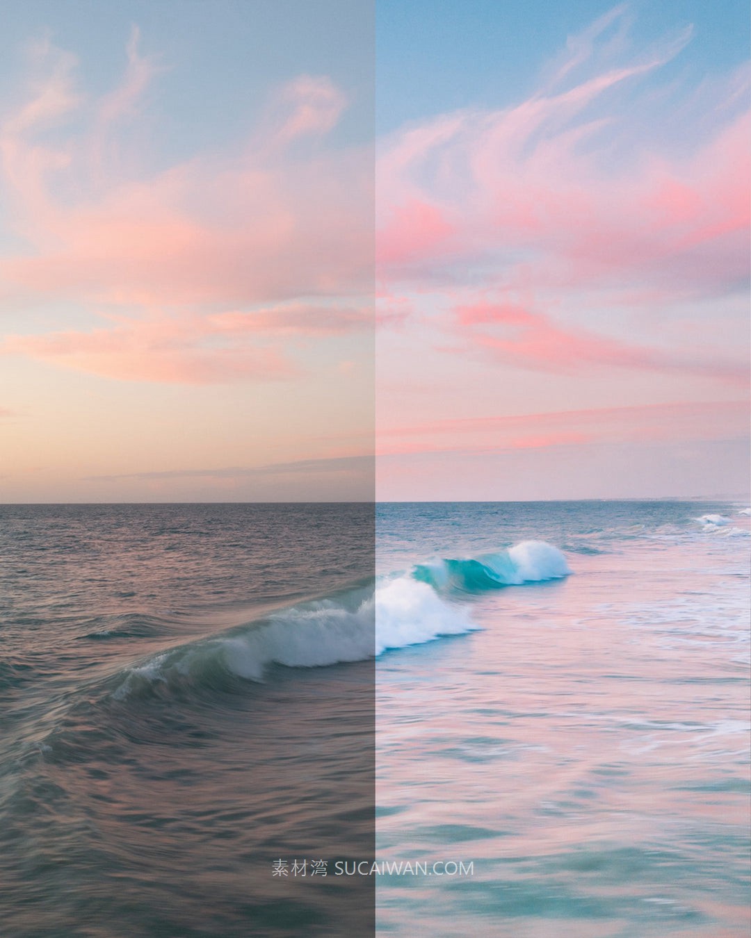 LR预设：梦幻春天樱花粉色调清新温柔人像旅拍海滩摄影Lightroom调色预设 Dreamy Sunsets - Preset pack , sucaiwan.com