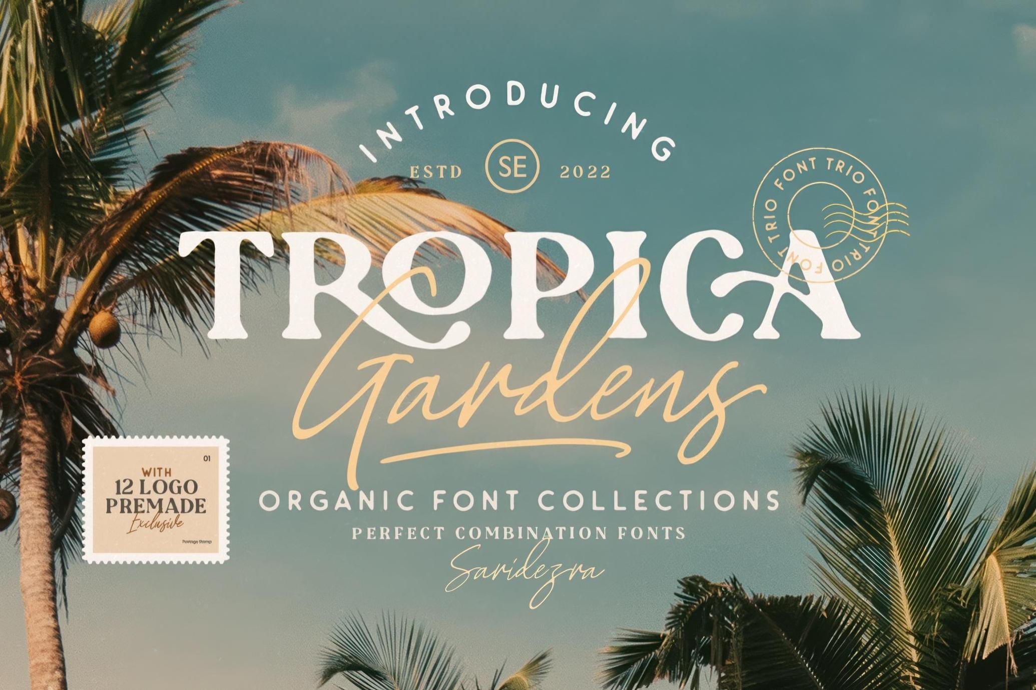 优雅品牌包装徽标设计衬线英文字体安装包 Tropica Gardens — Font Trio 设计素材 第1张-素材湾丨精选海外优质设计素材资源 优雅品牌包装徽标设计衬线英文字体安装包 Tropica Gardens — Font Trio 设计素材 sucaiwan.com