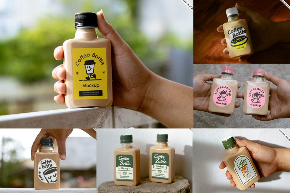 10款真实拍摄咖啡包装塑料瓶贴纸设计展示效果图PSD样机模板素材Coffee Bottle Mockup 样机素材 sucaiwan.com