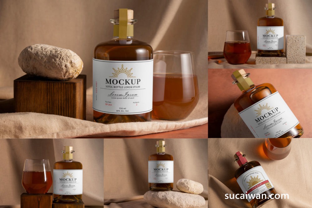 15款优雅伏特加红酒玻璃瓶包装瓶展示效果图ps样机模板素材Sotol Bottle Mockup 样机素材 sucaiwan.com
