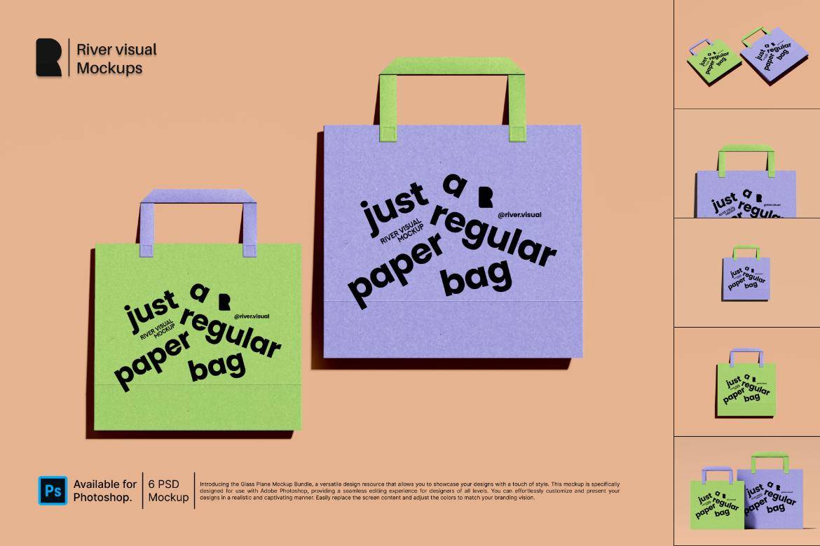 6款时尚感手提袋纸袋购物袋设计展示效果图psd样机模板素材Recycled Paper Bag 样机素材 第1张-素材湾丨精选海外优质设计素材资源 6款时尚感手提袋纸袋购物袋设计展示效果图psd样机模板素材Recycled Paper Bag 样机素材 sucaiwan.com