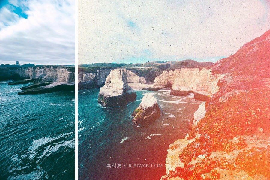 复古老式燥点照片效果ps特效滤镜样机 Nostalgic Photo Template 插件预设 sucaiwan.com