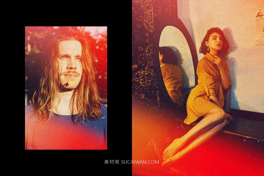 复古老式燥点照片效果ps特效滤镜样机 Nostalgic Photo Template 插件预设 sucaiwan.com