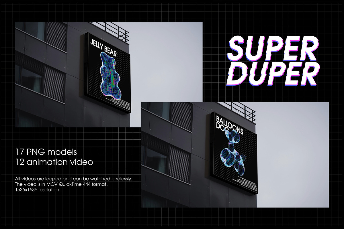 12款科幻全息镭射透明玻璃水晶3d潮流几何mov动态图形/png免抠图套装Super Duper 3d models & animation 图片素材 sucaiwan.com