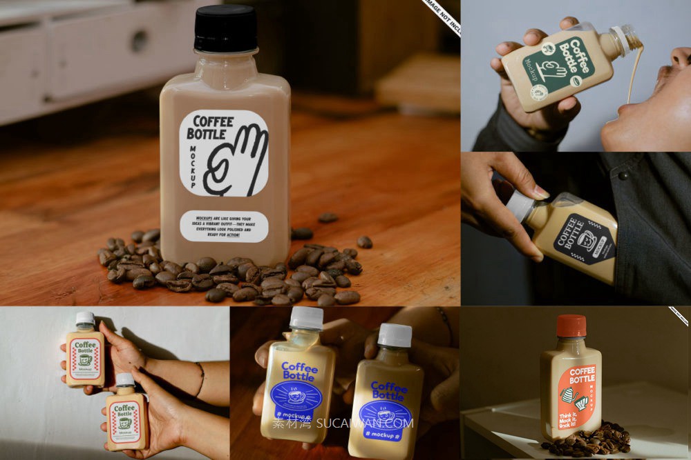 10款真实拍摄咖啡包装塑料瓶设计展示效果图psd样机模板Coffee Bottle Mockup 样机素材 sucaiwan.com