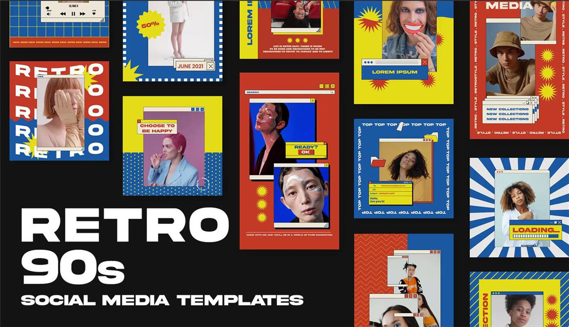 AE模板：复古90年代计算机窗口图文海报社交媒体排版竖屏动画 Retro 90s Social Media Templates , sucaiwan.com