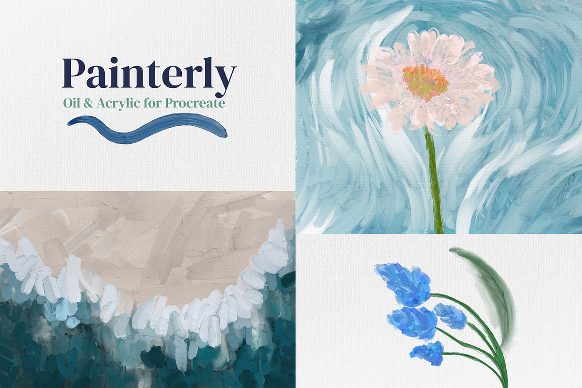 逼真丙烯酸油画绘画效果procreate笔刷画笔画布纹理素材包Painterly Brushes for Procreate by Alaina Jensen 笔刷资源 sucaiwan.com