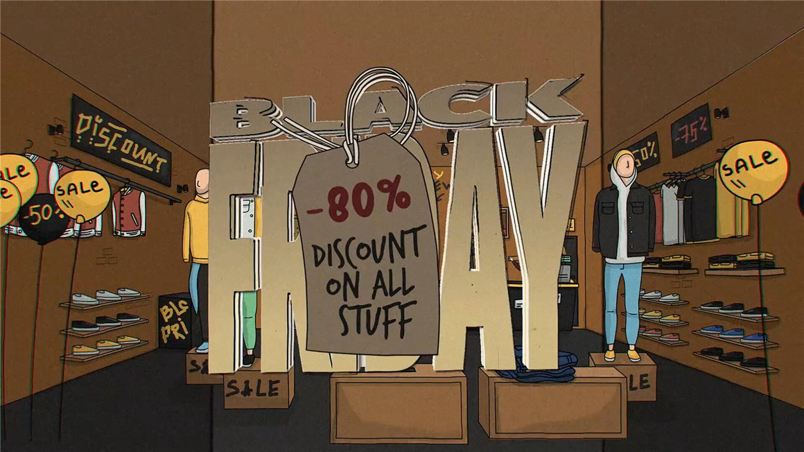 AE模板：创意潮牌时尚服装快闪店黑五购物节折扣优惠开场片头 , sucaiwan.com