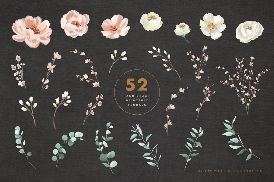 52款独特婚礼主题手绘水彩花卉树叶高清png免抠图设计素材Floria – Botanical Elements 图片素材 sucaiwan.com