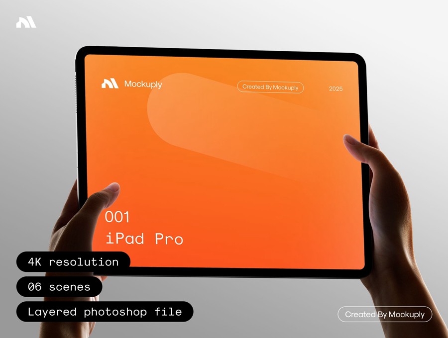 6款4K高清UI网站界面广告设计手持苹果iPad Pro平板电脑贴图PSD样机模板素材iPad Pro in hand 样机素材 sucaiwan.com