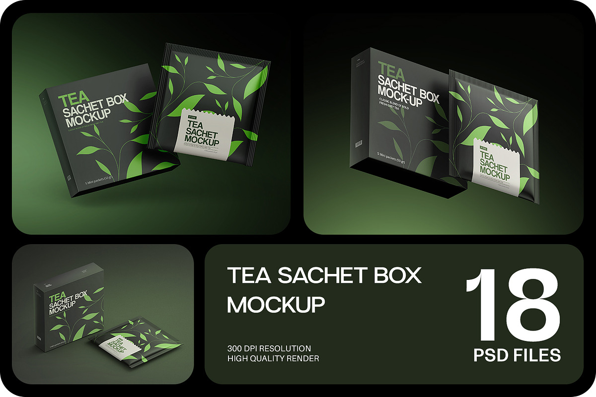18款时尚带盒茶叶花茶保健品包装袋展示效果图PSD样机模板素材Tea Sachets with Box Mockup 样机素材 第1张-素材湾丨精选海外优质设计素材资源 18款时尚带盒茶叶花茶保健品包装袋展示效果图PSD样机模板素材Tea Sachets with Box Mockup 样机素材 sucaiwan.com