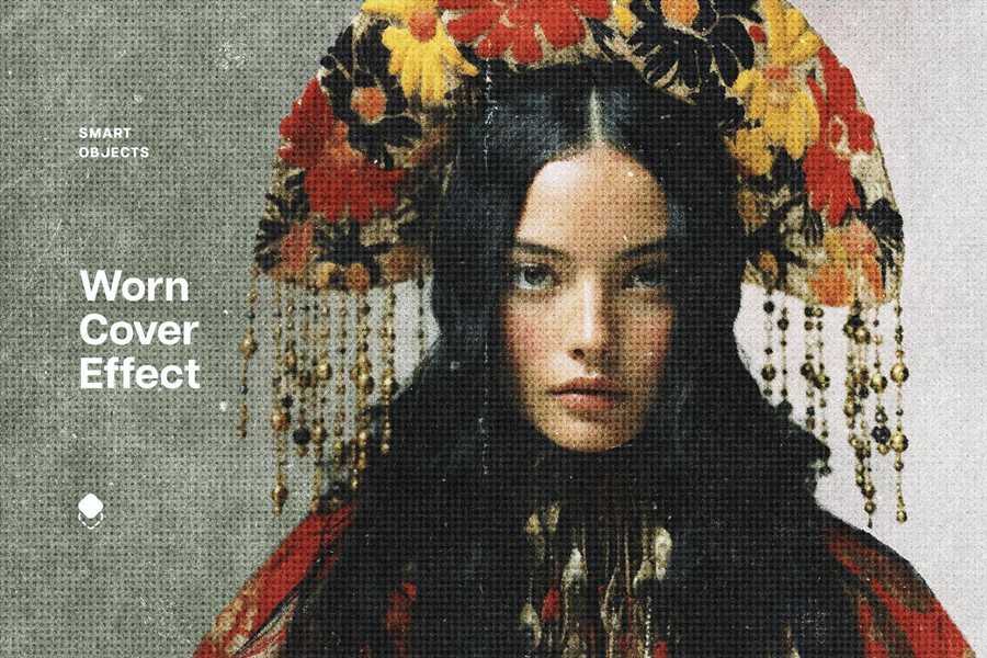 复古做旧折痕照片效果ps特效滤镜样机 Worn Cover Photo Effect 插件预设 sucaiwan.com