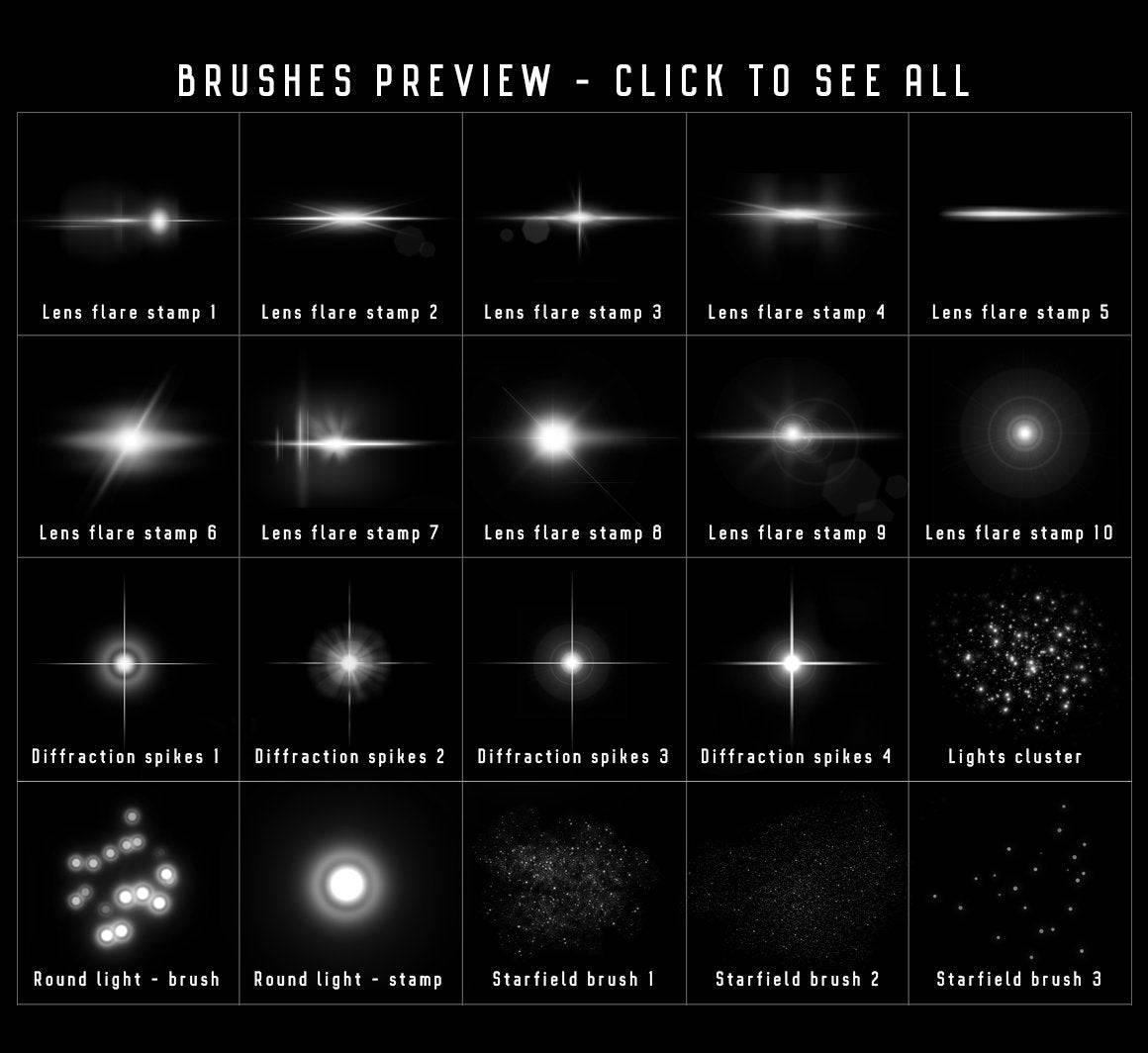 20款镜头光晕发光灯光效果procreate笔刷画笔素材 20 Lens Flare Brushes Set for Procreate 笔刷资源 sucaiwan.com