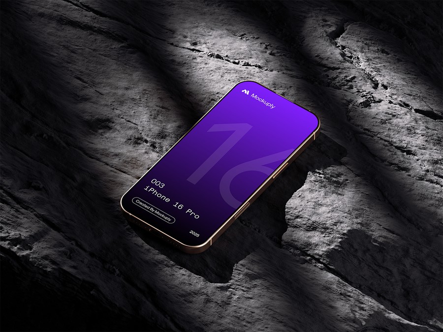 6款4K高清暗黑系岩石背景ui广告界面设计苹果iPhone 16 Pro手机贴图psd样机模板iPhone 16 Pro 003, Mockuply 样机素材 sucaiwan.com