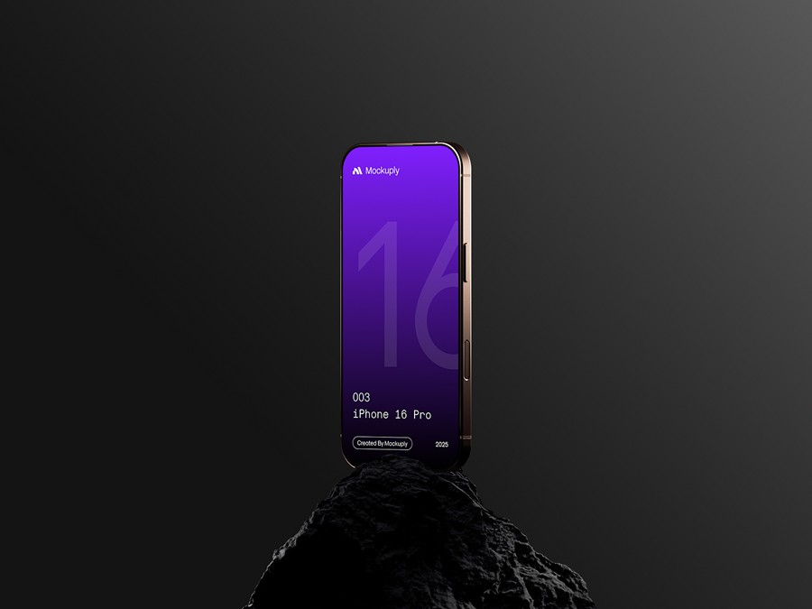 6款4K高清暗黑系岩石背景ui广告界面设计苹果iPhone 16 Pro手机贴图psd样机模板iPhone 16 Pro 003, Mockuply 样机素材 sucaiwan.com