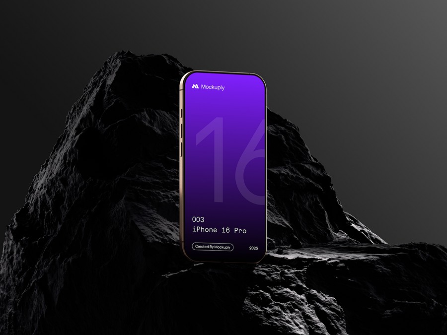 6款4K高清暗黑系岩石背景ui广告界面设计苹果iPhone 16 Pro手机贴图psd样机模板iPhone 16 Pro 003, Mockuply 样机素材 sucaiwan.com
