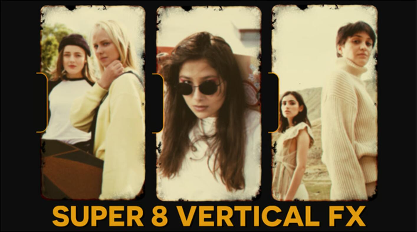 AE/PR模板：80年代复古Super 8mm胶片电影放映机竖屏叠加模板素材包 , sucaiwan.com