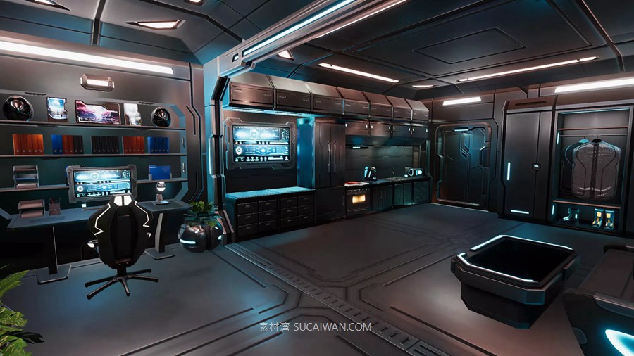 UE未来科幻赛博朋克客厅卧室室内场景3D模型素材 Sci-Fi Living Room 样机素材 第3张-素材湾丨精选海外优质设计素材资源 UE未来科幻赛博朋克客厅卧室室内场景3D模型素材 Sci-Fi Living Room 样机素材 sucaiwan.com