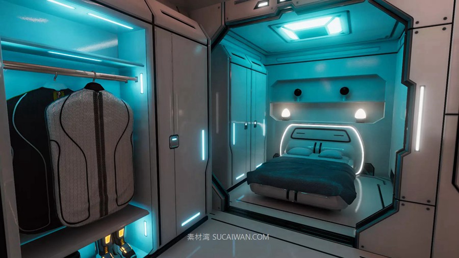 UE未来科幻赛博朋克客厅卧室室内场景3D模型素材 Sci-Fi Living Room 样机素材 第4张-素材湾丨精选海外优质设计素材资源 UE未来科幻赛博朋克客厅卧室室内场景3D模型素材 Sci-Fi Living Room 样机素材 sucaiwan.com