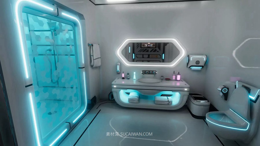 UE未来科幻赛博朋克客厅卧室室内场景3D模型素材 Sci-Fi Living Room 样机素材 第6张-素材湾丨精选海外优质设计素材资源 UE未来科幻赛博朋克客厅卧室室内场景3D模型素材 Sci-Fi Living Room 样机素材 sucaiwan.com