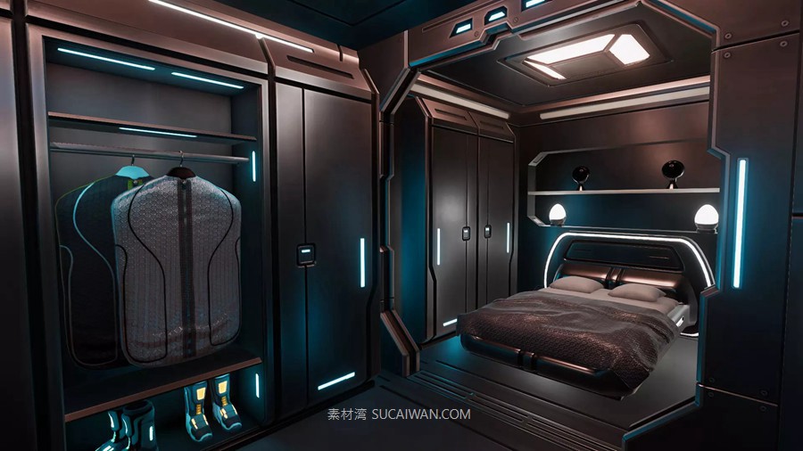 UE未来科幻赛博朋克客厅卧室室内场景3D模型素材 Sci-Fi Living Room 样机素材 第13张-素材湾丨精选海外优质设计素材资源 UE未来科幻赛博朋克客厅卧室室内场景3D模型素材 Sci-Fi Living Room 样机素材 sucaiwan.com