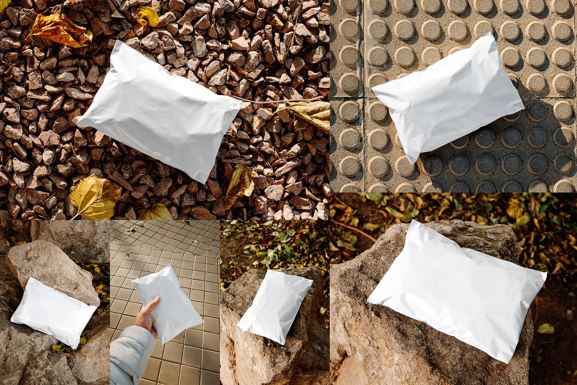 8款逼真电商快递邮件物流邮寄包裹产品包装袋设计展示效果图ps样机素材 Poly Mailer Mockup Set v.1 样机素材 第2张-素材湾丨精选海外优质设计素材资源 8款逼真电商快递邮件物流邮寄包裹产品包装袋设计展示效果图ps样机素材 Poly Mailer Mockup Set v.1 样机素材 sucaiwan.com