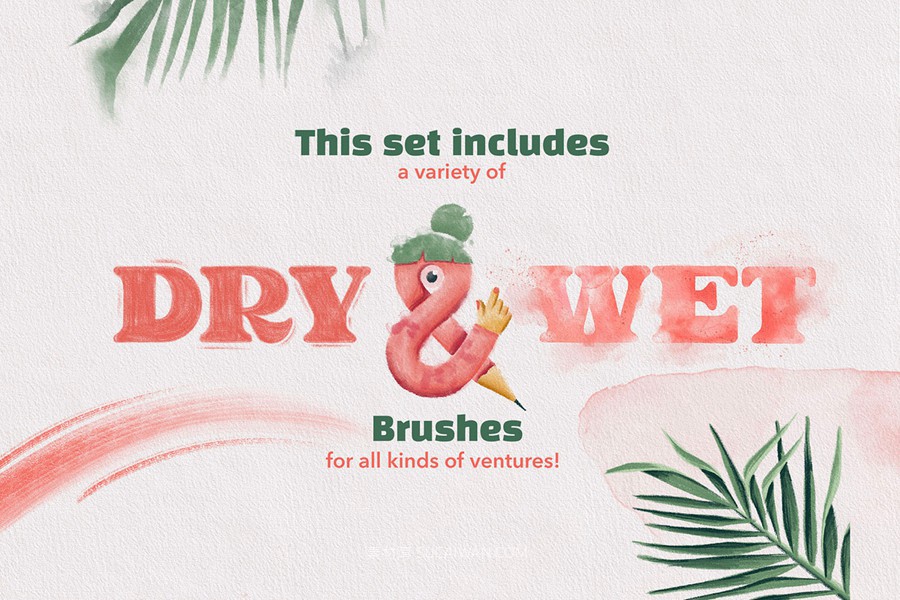 70款水墨水彩干画笔飞溅绘画效果procreate笔刷画笔画布纹理设计素材套装Wet & Dry Procreate Brush Set 笔刷资源 sucaiwan.com