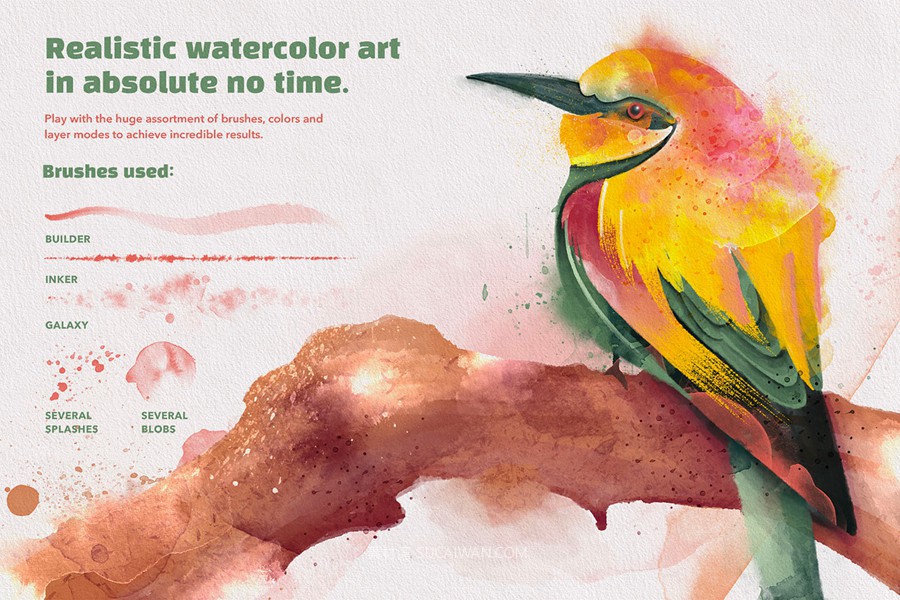 70款水墨水彩干画笔飞溅绘画效果procreate笔刷画笔画布纹理设计素材套装Wet & Dry Procreate Brush Set 笔刷资源 sucaiwan.com