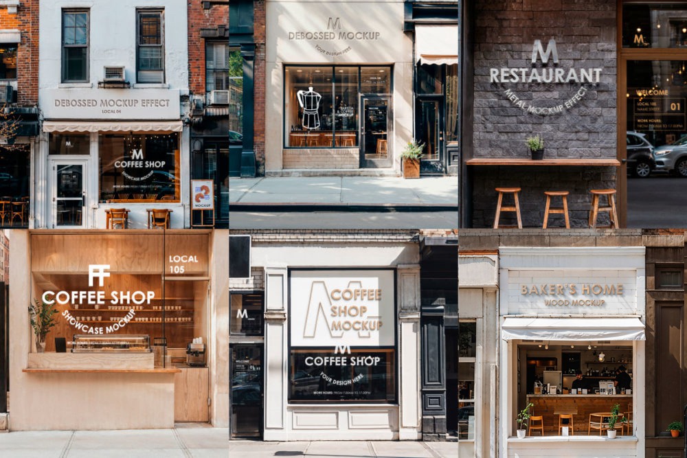 6款国外店铺招牌标牌徽标logo设计展示贴图psd样机模板 Storefront Mockup , sucaiwan.com