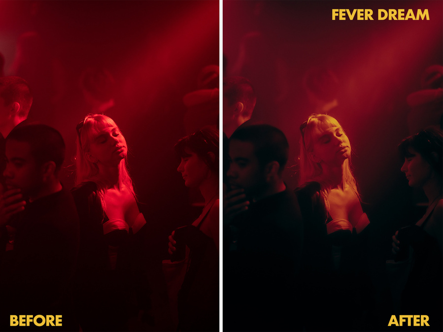 一款夜店演唱会夜间摄影扫街胶片感浓郁朦胧XMP电脑端/DNG手机端LR预设 Karel Chladek - Fever Dream Preset , sucaiwan.com