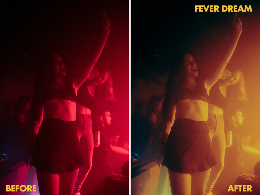 一款夜店演唱会夜间摄影扫街胶片感浓郁朦胧XMP电脑端/DNG手机端LR预设 Karel Chladek - Fever Dream Preset , sucaiwan.com