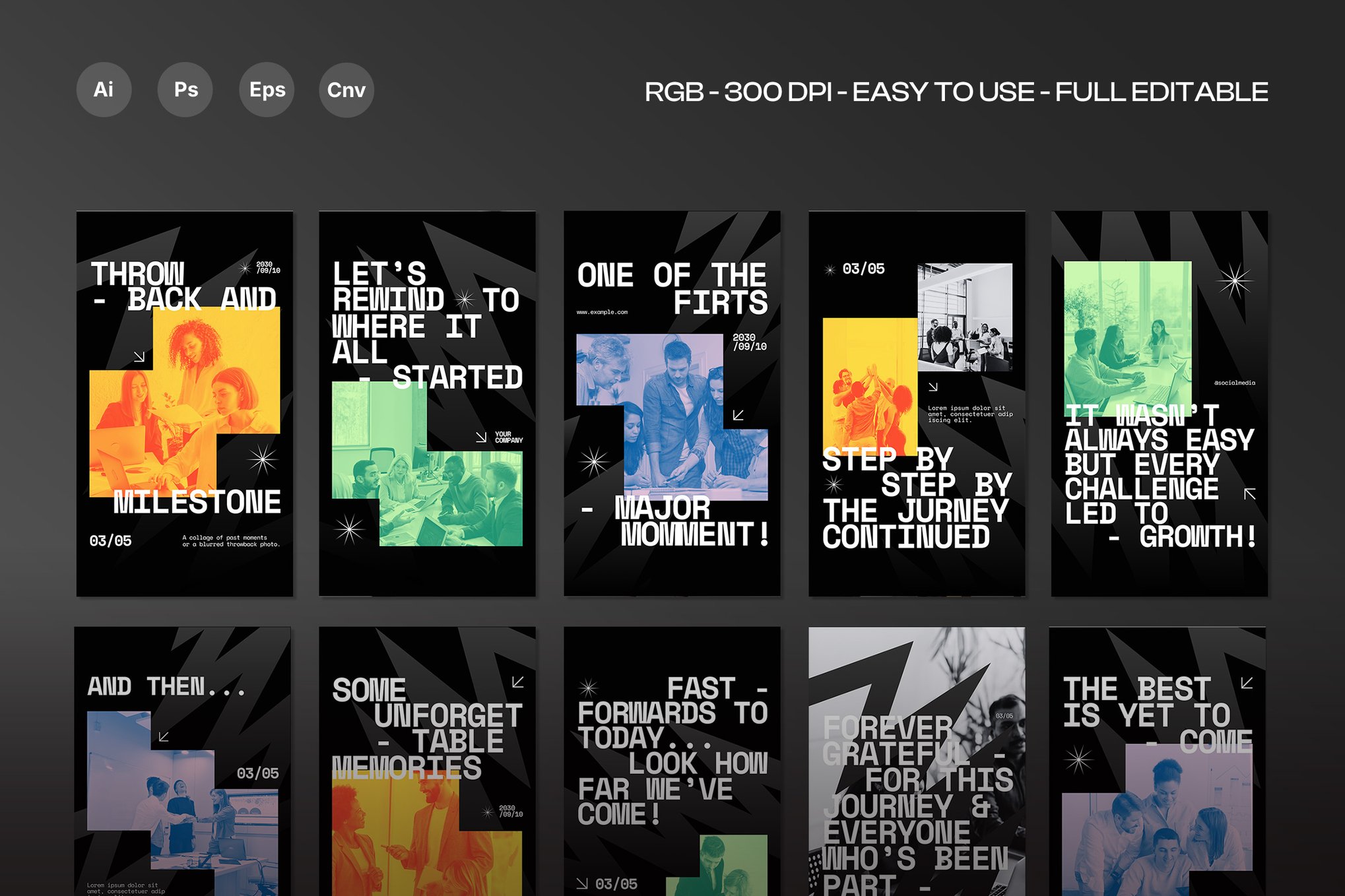 现代复古黑色系企业营销推广公众号推文电商海报设计PSD/AI模板素材 Black Modern Throwback and Milestones IG Story 003 , 第1张-素材湾丨精选海外优质设计素材资源 现代复古黑色系企业营销推广公众号推文电商海报设计PSD/AI模板素材 Black Modern Throwback and Milestones IG Story 003 , sucaiwan.com