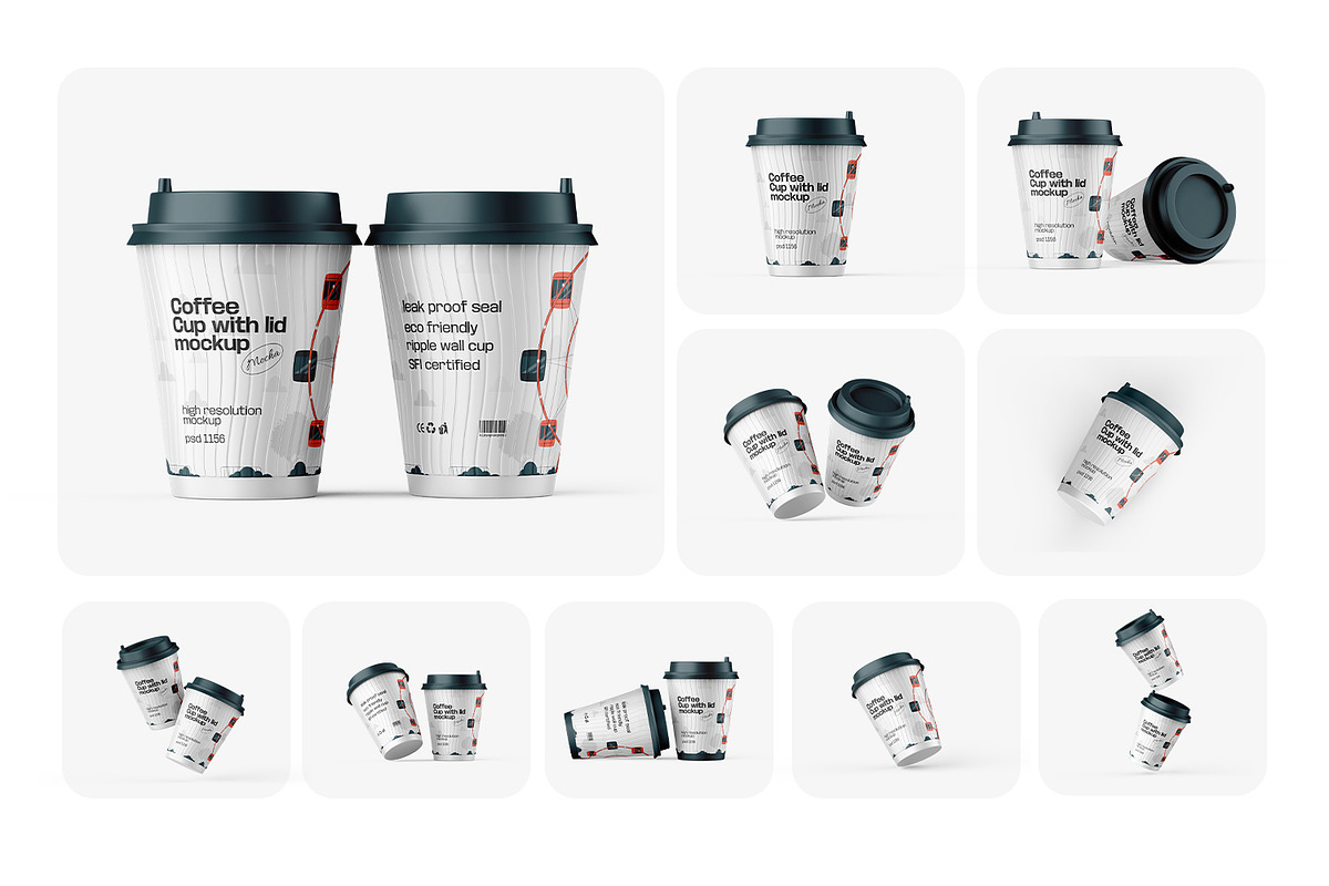 10款逼真一次性咖啡奶茶果汁外卖纸杯塑料杯设计展示效果图PSD样机模板Reusable Coffee Cup Mockup , sucaiwan.com