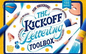 80+款粉笔蜡笔铅笔水墨花卉procreate笔刷画笔着色器设计素材 The KickOff Lettering Toolbox