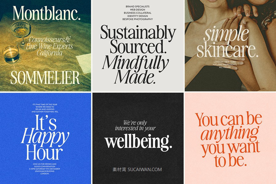 英文字体： 梦幻优雅自然有机极简主义海报排版标题衬线字体家族 The Awesome Serif Family (32 Fonts) 设计素材 sucaiwan.com