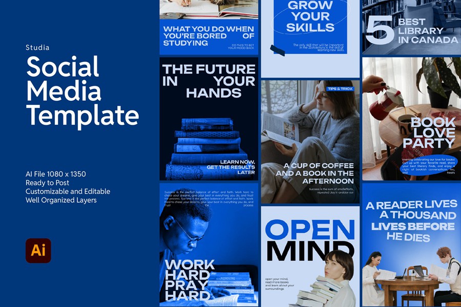 时尚ins风教育电商广告促销海报设计AI模板 Studia – Social Media Template , sucaiwan.com