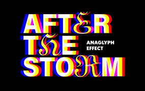 故障失真迷幻照片效果ps特效滤镜样机 Anaglyph Text Effect