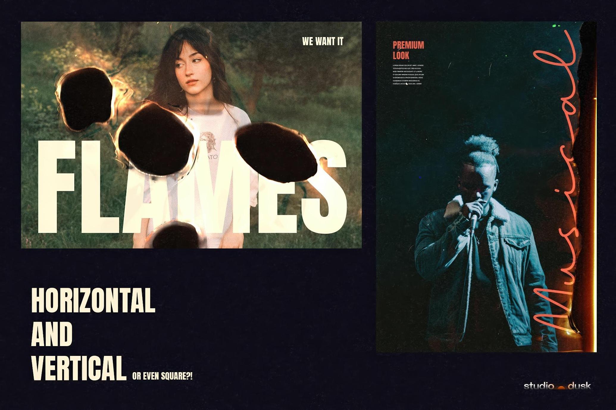 8个复古怀旧时尚燃烧撕裂毁坏痕迹照片效果Photoshop模板样机(PSD) Burn —Photo Effects 图片素材 sucaiwan.com