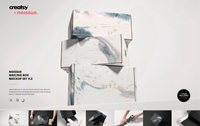 7款时尚服装鞋包装纸盒快递盒包装袋胶带VI设计展示效果图PSD样机模板Noissue Mailing Box Mockup Set v2