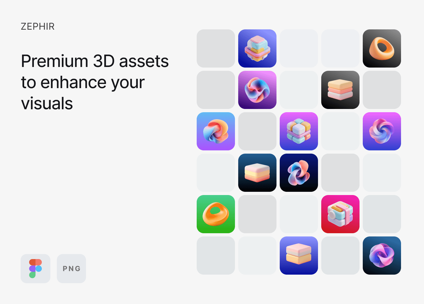14款高级渐变3D立体几何图形图标抽象艺术背景图PNG/Figma格式素材 Zephir by Сraftwork , sucaiwan.com