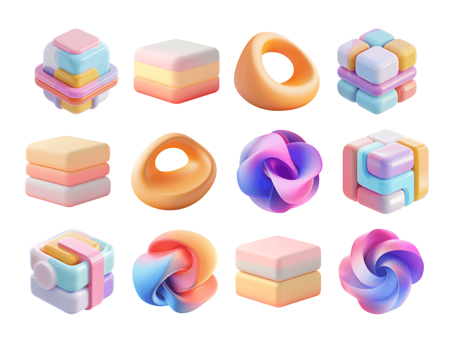 14款高级渐变3D立体几何图形图标抽象艺术背景图PNG/Figma格式素材 Zephir by Сraftwork , sucaiwan.com