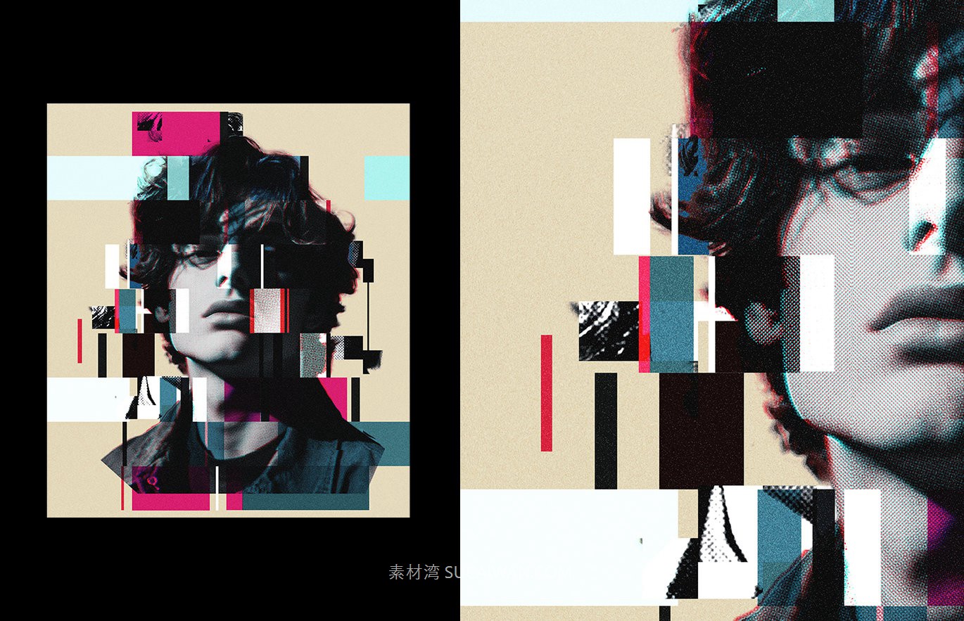 复古半色调故障失真纹理照片效果ps特效滤镜样机 Glitch Halftone Portrait Effect , 第4张-素材湾丨精选海外优质设计素材资源 复古半色调故障失真纹理照片效果ps特效滤镜样机 Glitch Halftone Portrait Effect , sucaiwan.com