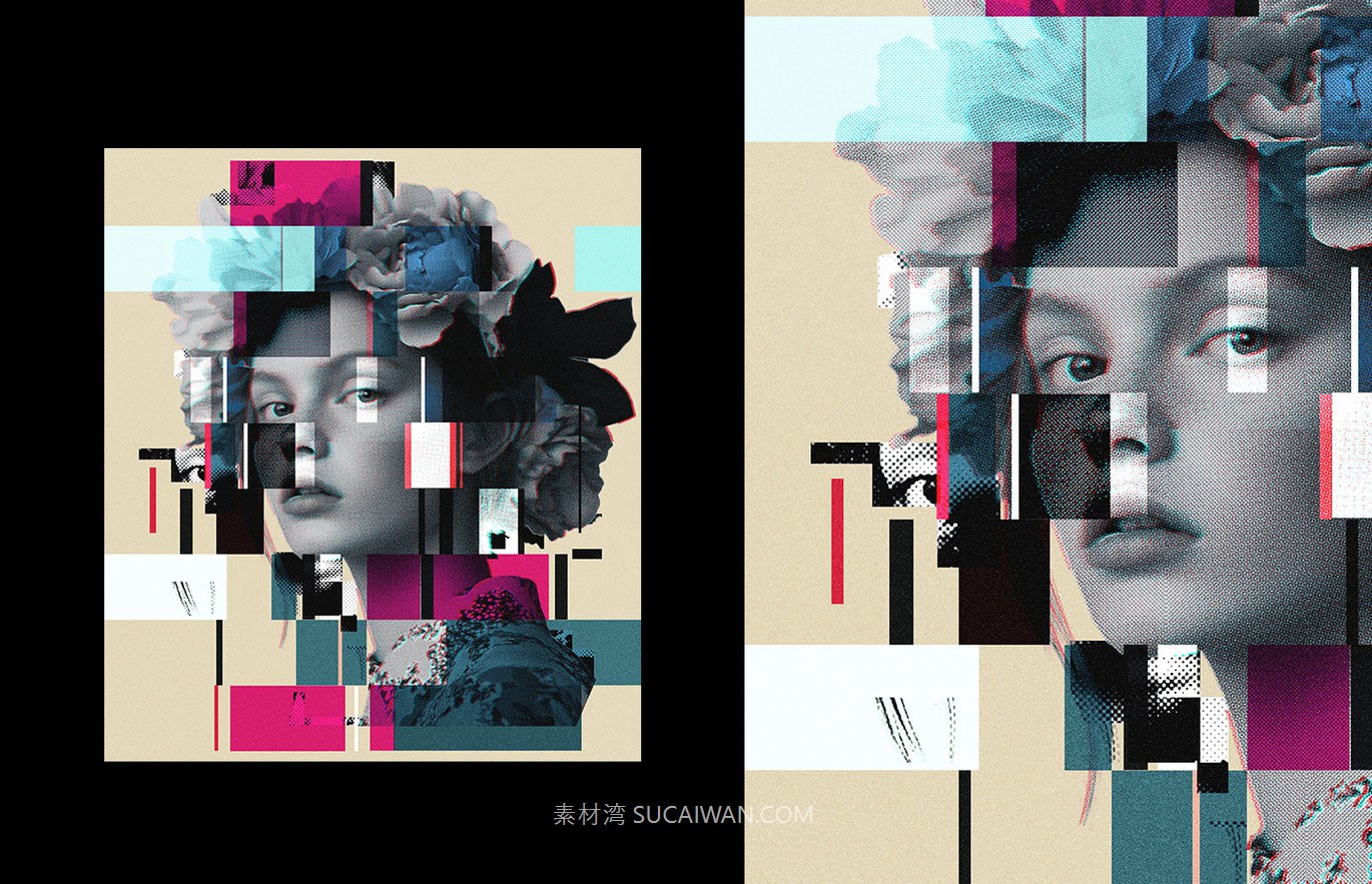 复古半色调故障失真纹理照片效果ps特效滤镜样机 Glitch Halftone Portrait Effect , 第3张-素材湾丨精选海外优质设计素材资源 复古半色调故障失真纹理照片效果ps特效滤镜样机 Glitch Halftone Portrait Effect , sucaiwan.com