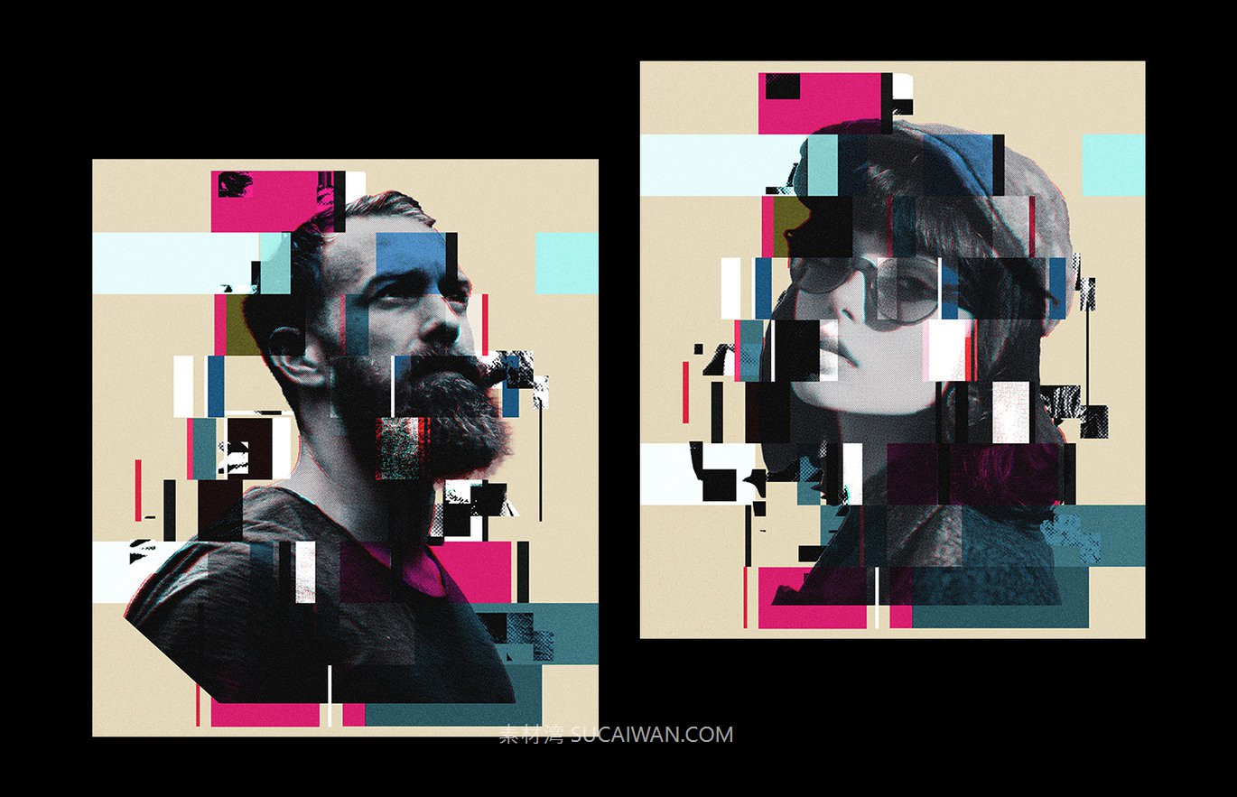复古半色调故障失真纹理照片效果ps特效滤镜样机 Glitch Halftone Portrait Effect , 第2张-素材湾丨精选海外优质设计素材资源 复古半色调故障失真纹理照片效果ps特效滤镜样机 Glitch Halftone Portrait Effect , sucaiwan.com