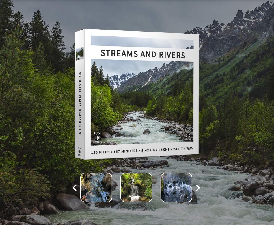 音效:120种真实溪流河流流水瀑布泉水飞溅喷洒隆隆声滴落声毛毛雨视频背景音效WAV素材套装 Streams and Rivers-Just Sound Effects , 第1张-素材湾丨精选海外优质设计素材资源 音效:120种真实溪流河流流水瀑布泉水飞溅喷洒隆隆声滴落声毛毛雨视频背景音效WAV素材套装 Streams and Rivers-Just Sound Effects , sucaiwan.com