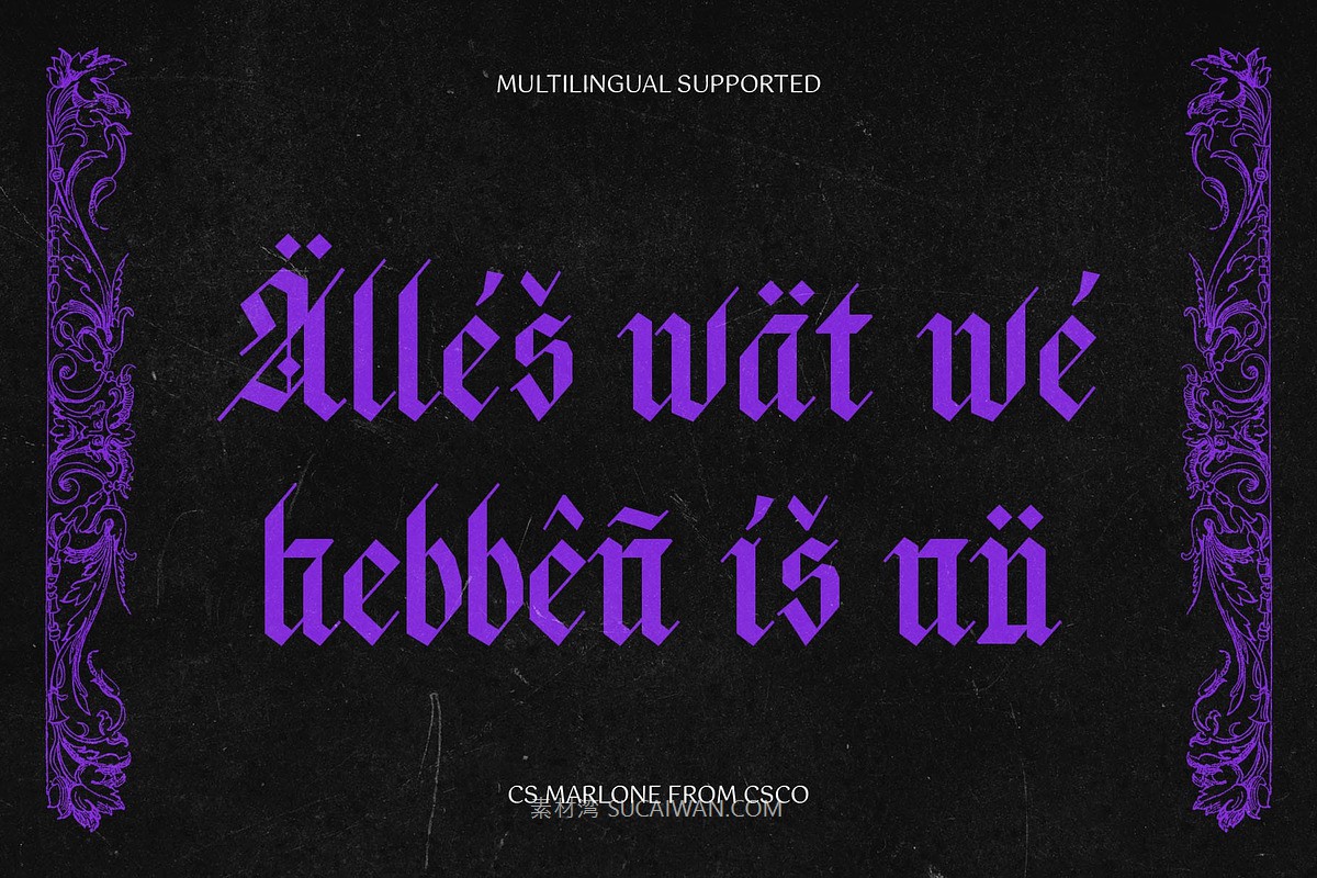 复古哥特式品牌海报徽标设计装饰英文字体安装包 Marlone – Blackletter Font , sucaiwan.com