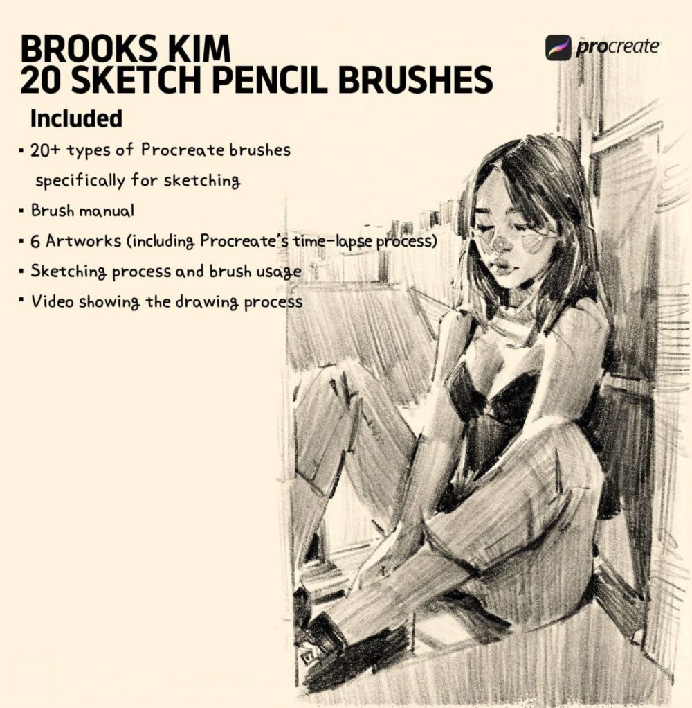 20款专业铅笔素描艺术绘画procreate笔刷画笔+视频教程 20 Sketch Pencil Brushes for Procreate , sucaiwan.com